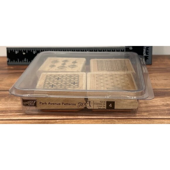 2009 STAMPIN' UP! PARK AVENUE PATTERNS Wood Mounted Rubber Stamp set of 4 - Picture 4 of 5